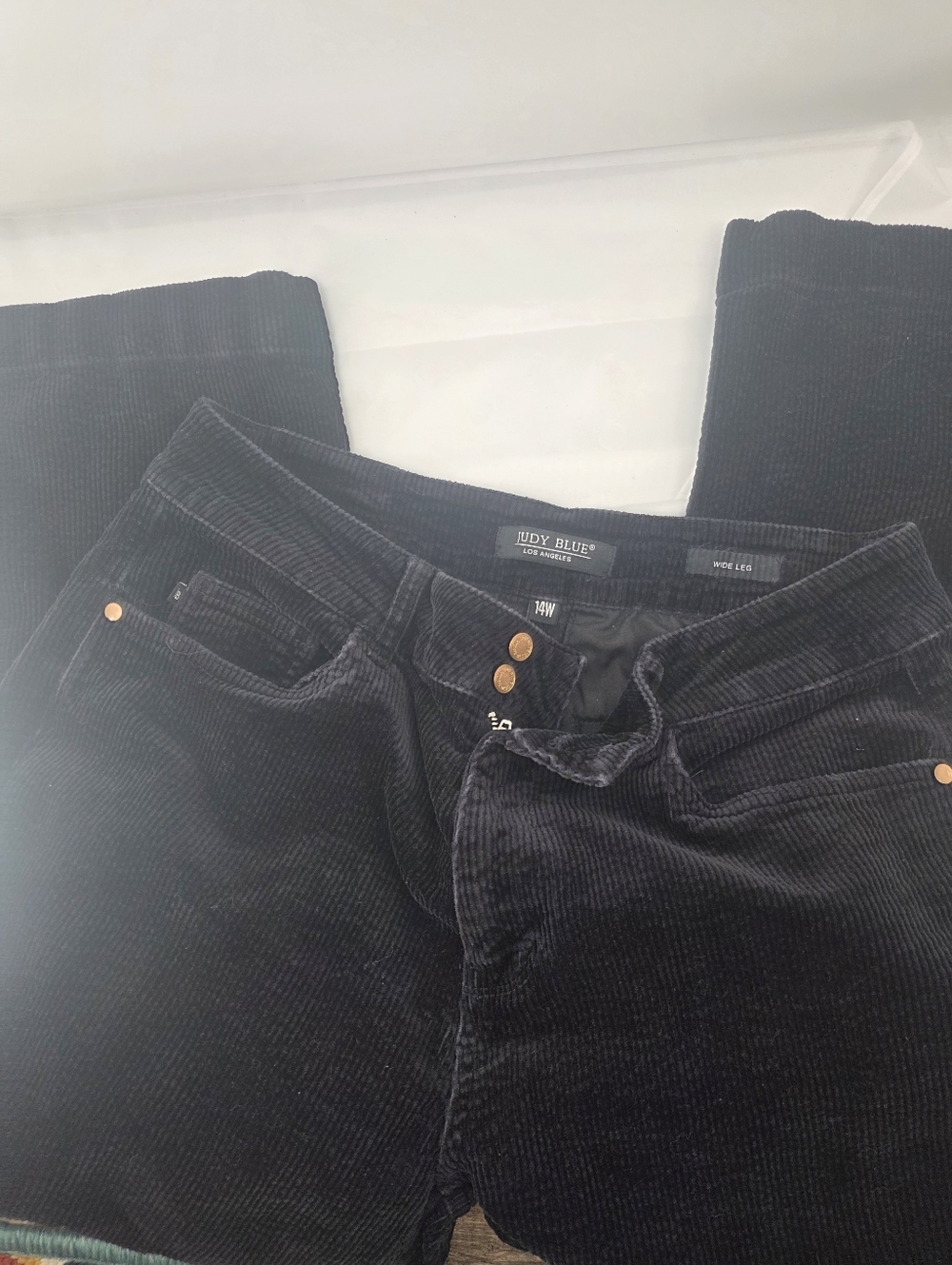 Judy Blue Black Corduroy Wide Leg Pants High Rise Double Button JB88921 BK 14w